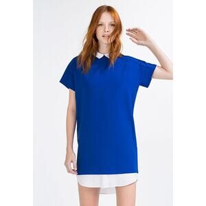 Zara Basic Sailor Collar Layered Mini Shift Dress Blue White Womens Size XLarge